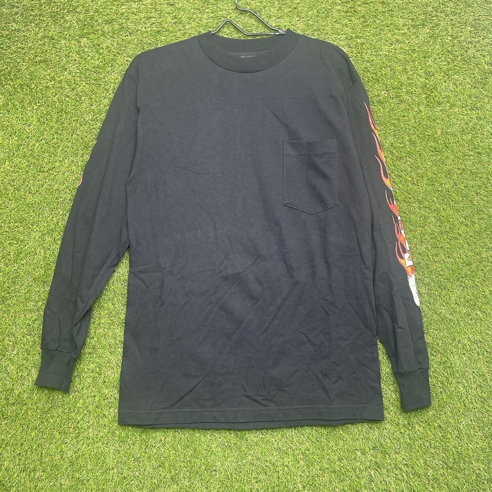 Vintage Easy Riders Shirt Mens Medium Long Sleeve Bull Skull Flames USA 90s - Picture 3 of 10